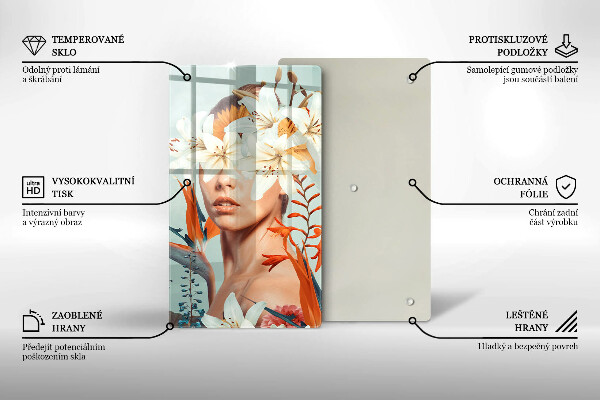 Skleněná krájecí deska Žena v květinách