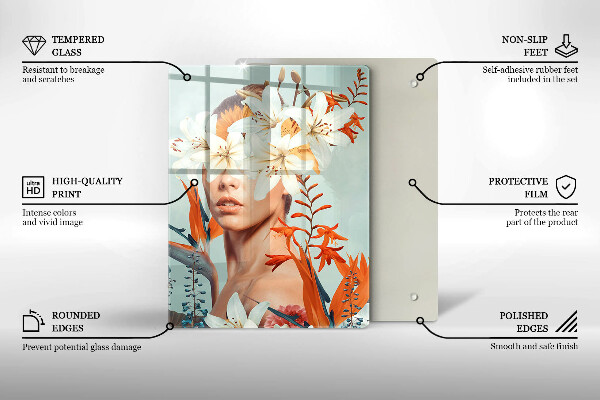 Skleněná krájecí deska Žena v květinách