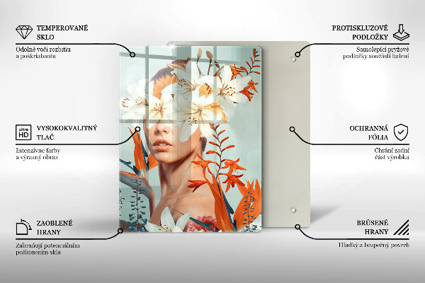 Skleněná krájecí deska Žena v květinách