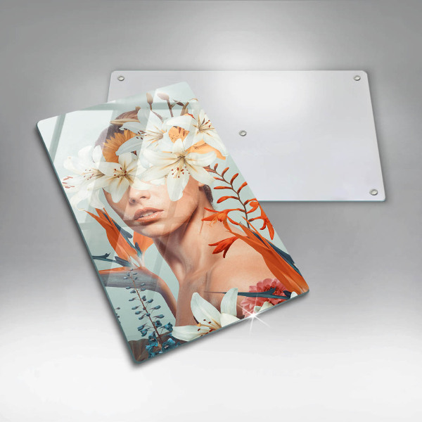 Skleněná krájecí deska Žena v květinách