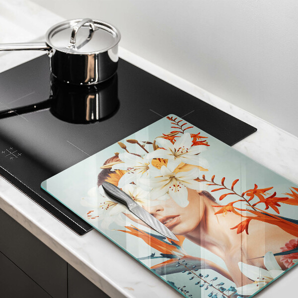 Skleněná krájecí deska Žena v květinách