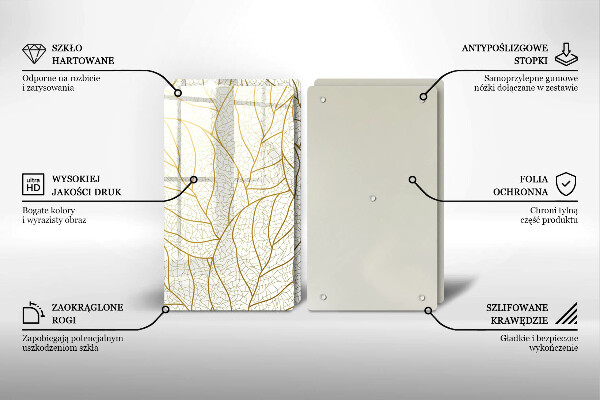 Skleněná krájecí deska Line-art listy vzor