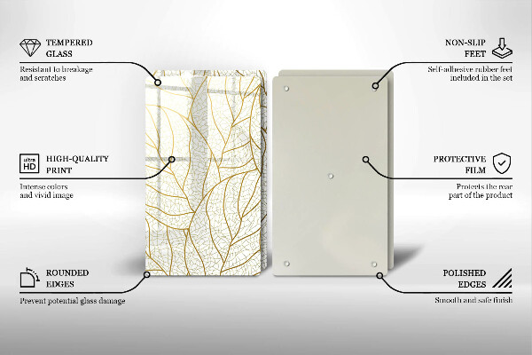 Skleněná krájecí deska Line-art listy vzor