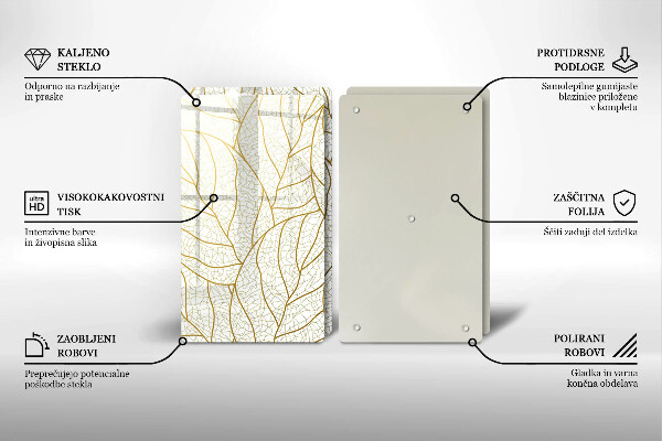 Skleněná krájecí deska Line-art listy vzor