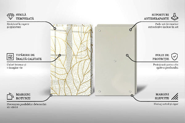 Skleněná krájecí deska Line-art listy vzor