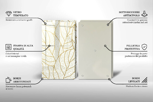 Skleněná krájecí deska Line-art listy vzor