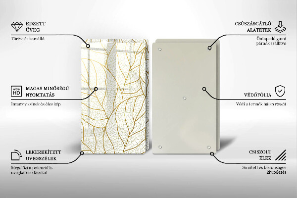 Skleněná krájecí deska Line-art listy vzor