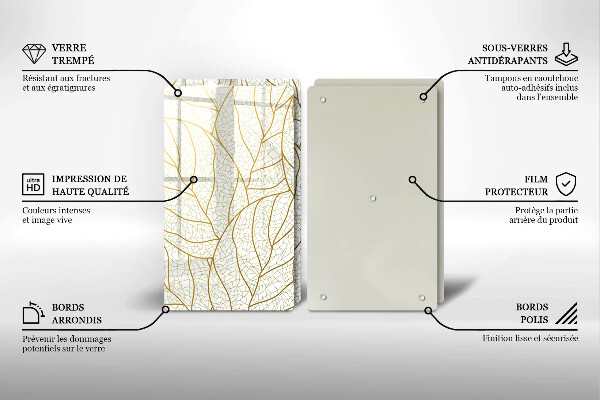 Skleněná krájecí deska Line-art listy vzor