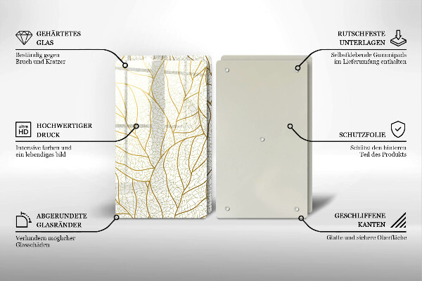 Skleněná krájecí deska Line-art listy vzor