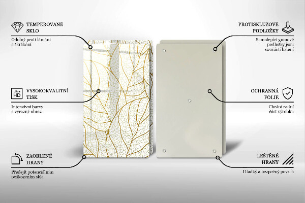 Skleněná krájecí deska Line-art listy vzor