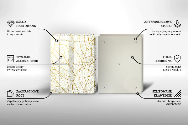 Skleněná krájecí deska Line-art listy vzor