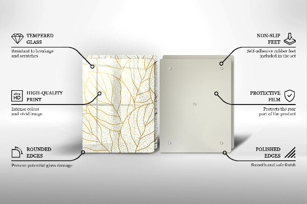 Skleněná krájecí deska Line-art listy vzor