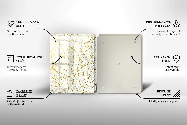 Skleněná krájecí deska Line-art listy vzor