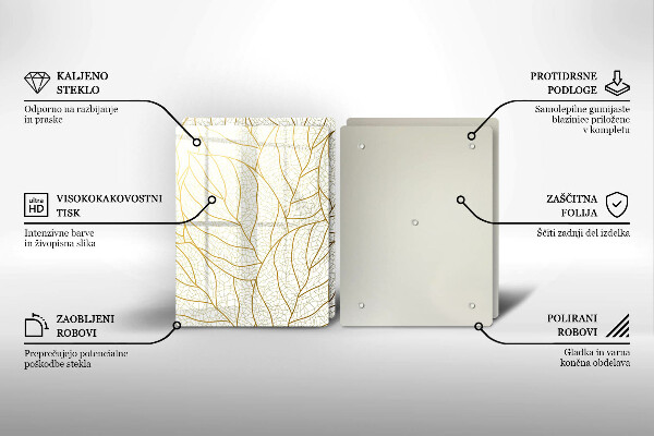 Skleněná krájecí deska Line-art listy vzor