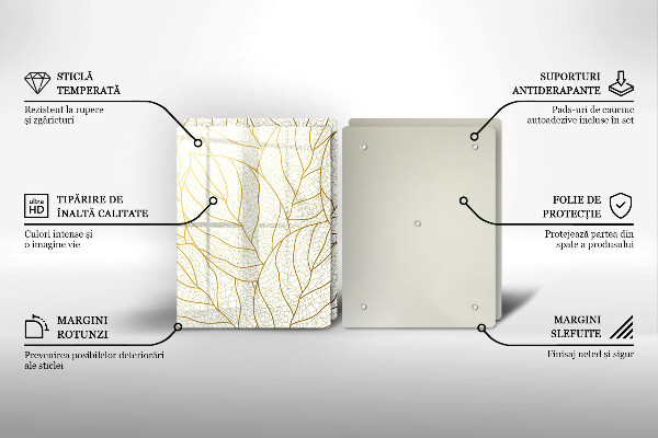 Skleněná krájecí deska Line-art listy vzor