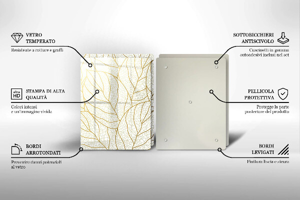 Skleněná krájecí deska Line-art listy vzor