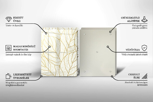 Skleněná krájecí deska Line-art listy vzor