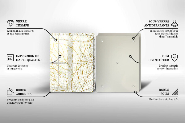 Skleněná krájecí deska Line-art listy vzor