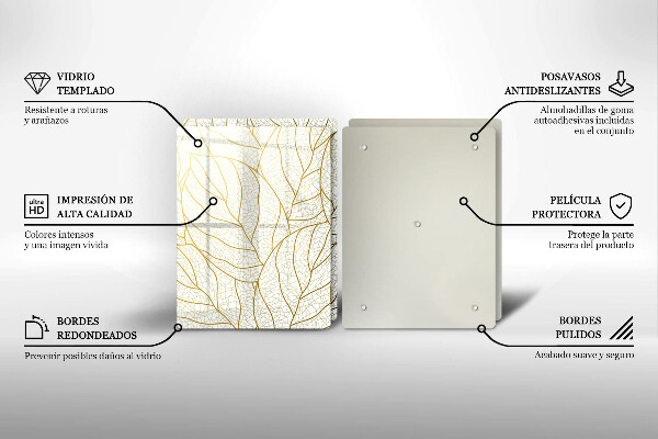 Skleněná krájecí deska Line-art listy vzor