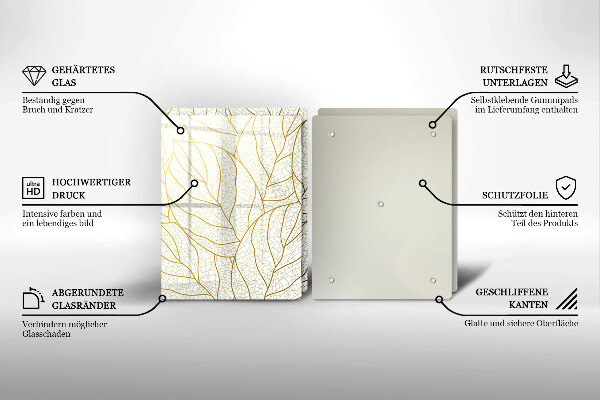 Skleněná krájecí deska Line-art listy vzor