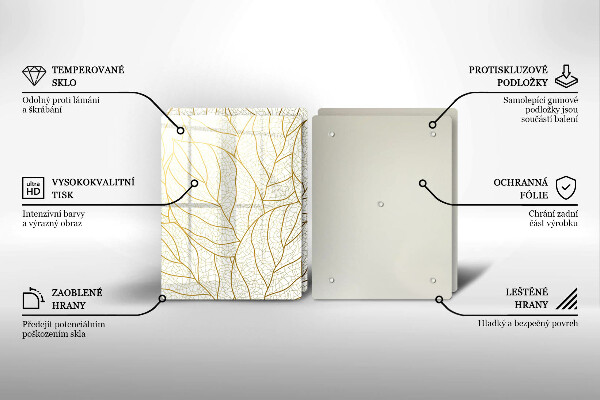 Skleněná krájecí deska Line-art listy vzor