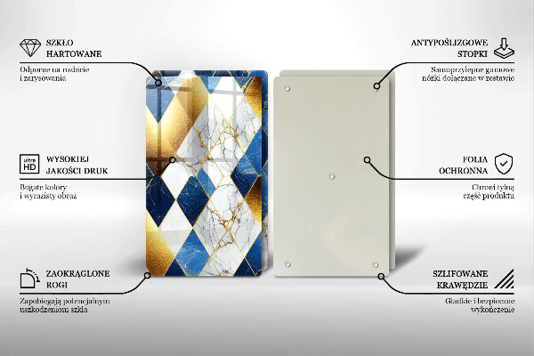 Skleněné krájecí prkénko Zlaté mramorové kosočtverce