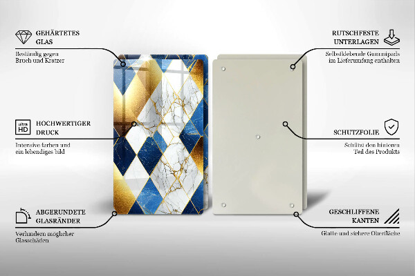 Skleněné krájecí prkénko Zlaté mramorové kosočtverce