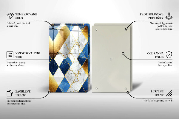 Skleněné krájecí prkénko Zlaté mramorové kosočtverce