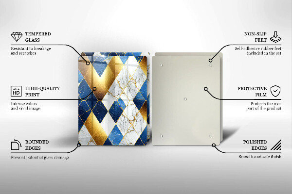 Skleněné krájecí prkénko Zlaté mramorové kosočtverce