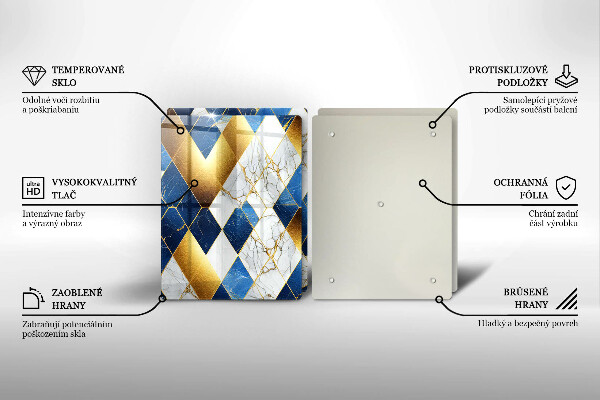 Skleněné krájecí prkénko Zlaté mramorové kosočtverce