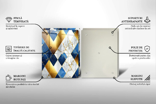 Skleněné krájecí prkénko Zlaté mramorové kosočtverce