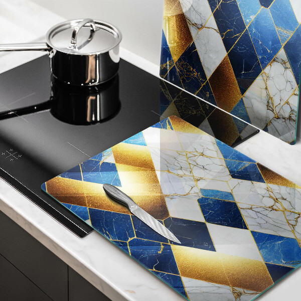 Skleněné krájecí prkénko Zlaté mramorové kosočtverce