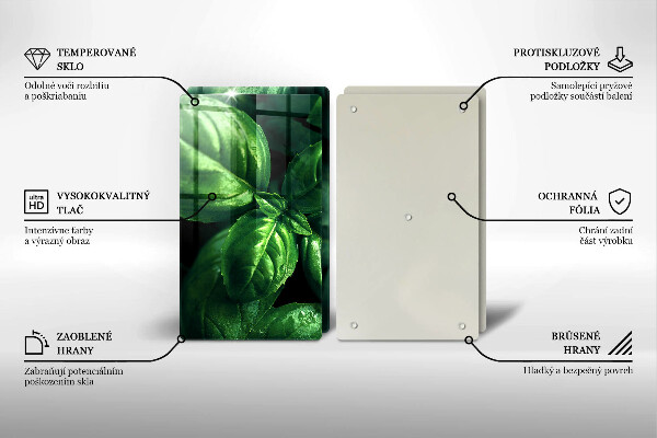 Skleněné krájecí prkénko Listy bazalky