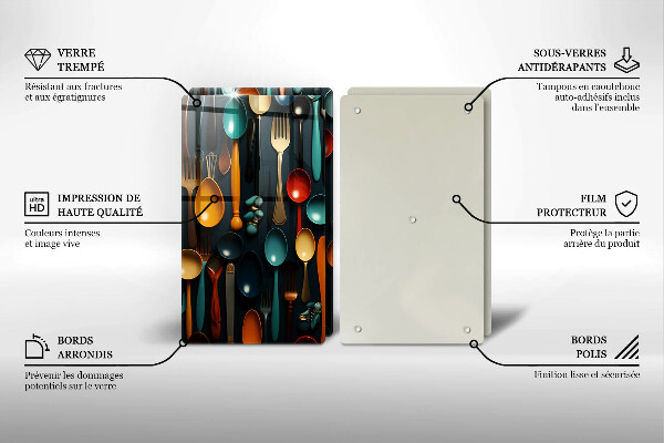 Skleněné krájecí prkénko Barevné lžíce a vidličky