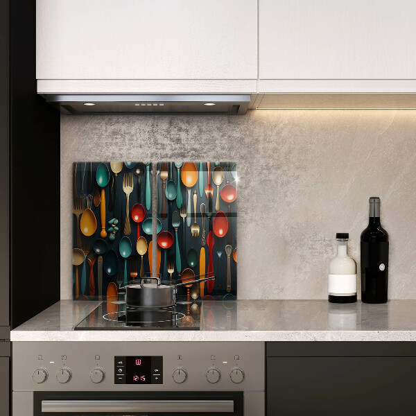 Skleněné krájecí prkénko Barevné lžíce a vidličky