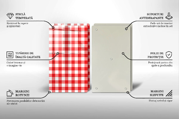 Skleněné krájecí prkénko Červeno-bílý kostkovaný vzor