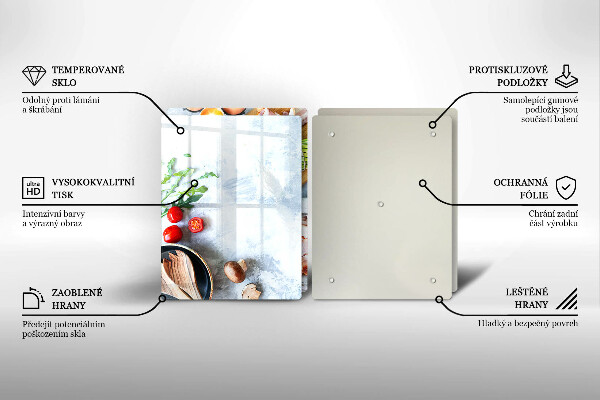 Skleněné krájecí prkénko Ingredience v kuchyni