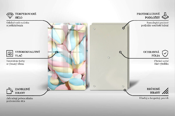 Krájecí prkénko skleněné Barevné marshmallows