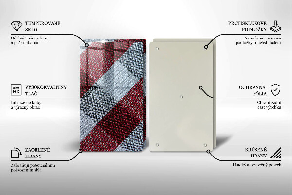 Krájecí prkénko skleněné Červeno-bílý kostkovaný vzor