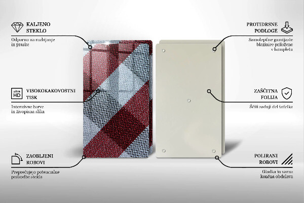 Krájecí prkénko skleněné Červeno-bílý kostkovaný vzor