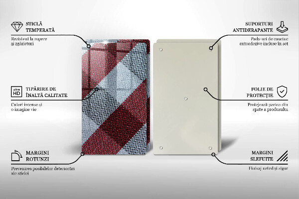 Krájecí prkénko skleněné Červeno-bílý kostkovaný vzor