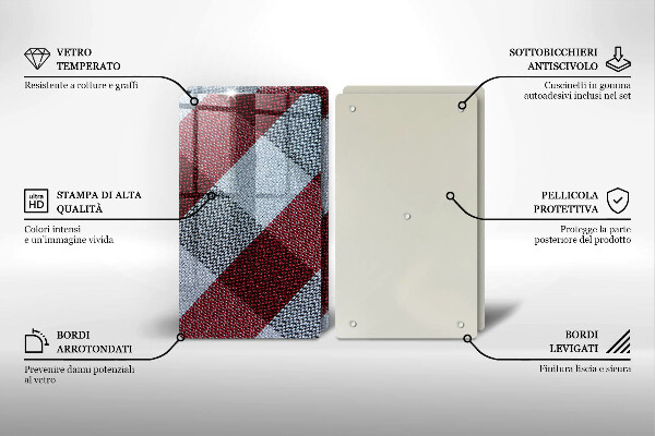 Krájecí prkénko skleněné Červeno-bílý kostkovaný vzor