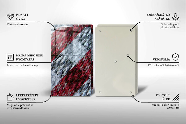 Krájecí prkénko skleněné Červeno-bílý kostkovaný vzor