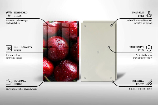 Krájecí prkénko skleněné Detailní záběr třešní