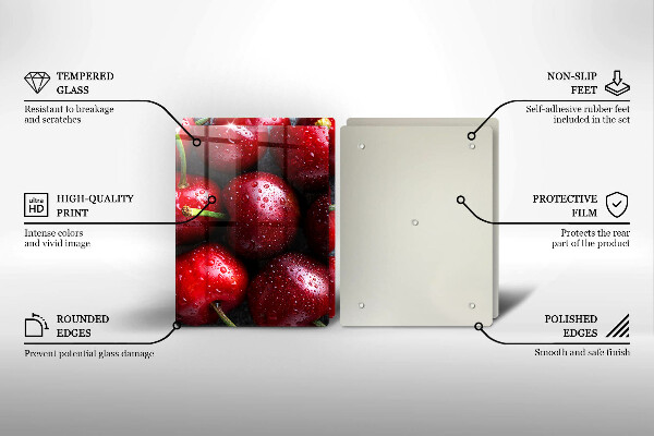 Krájecí prkénko skleněné Detailní záběr třešní