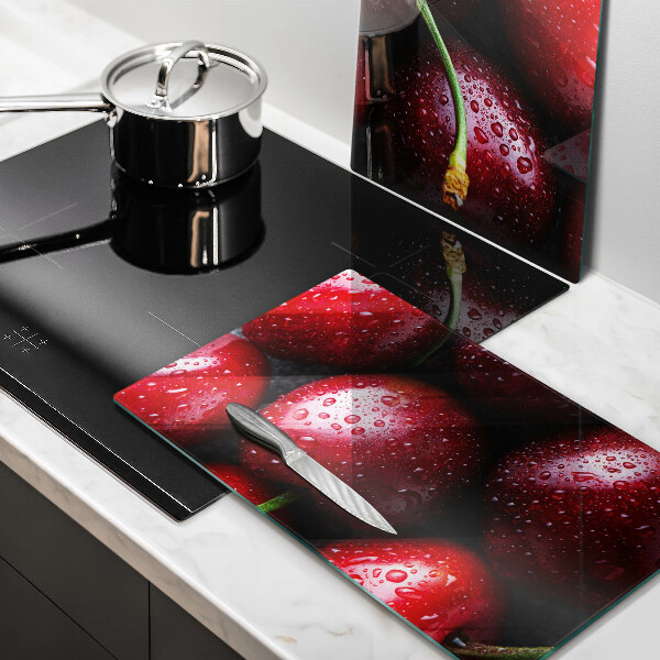 Krájecí prkénko skleněné Detailní záběr třešní