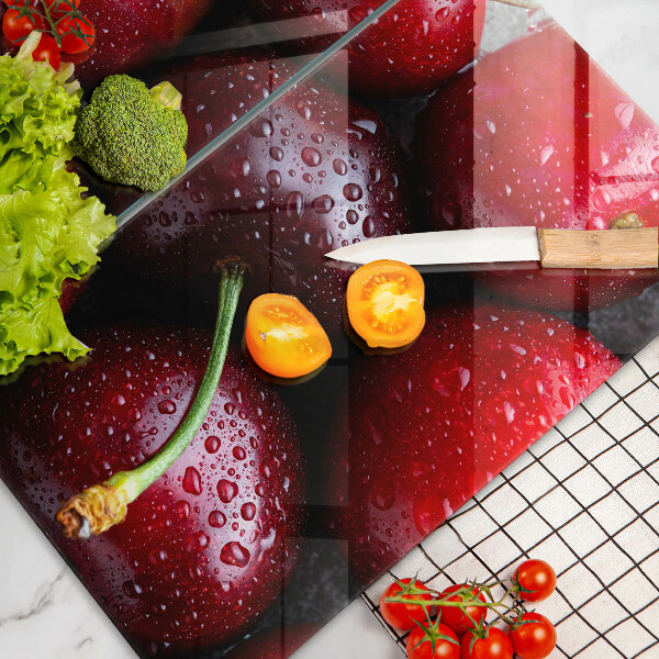 Krájecí prkénko skleněné Detailní záběr třešní