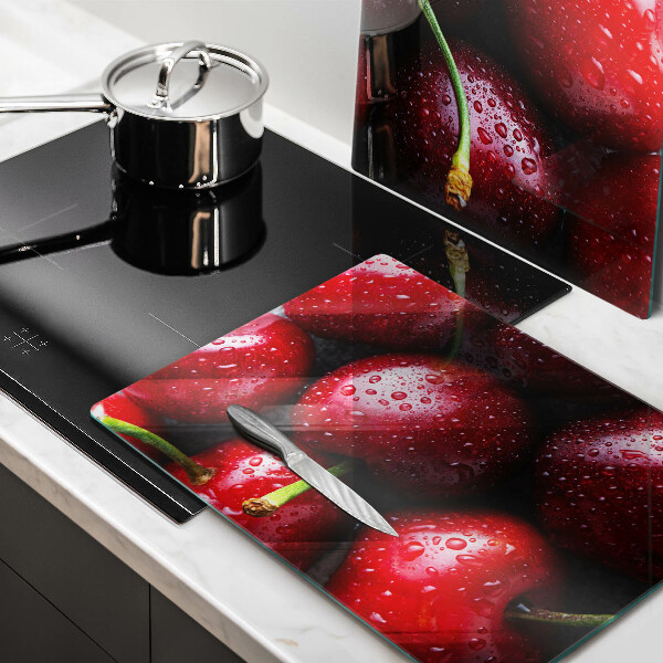 Krájecí prkénko skleněné Detailní záběr třešní