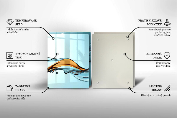 Krájecí prkénko skleněné Voda na modrém pozadí