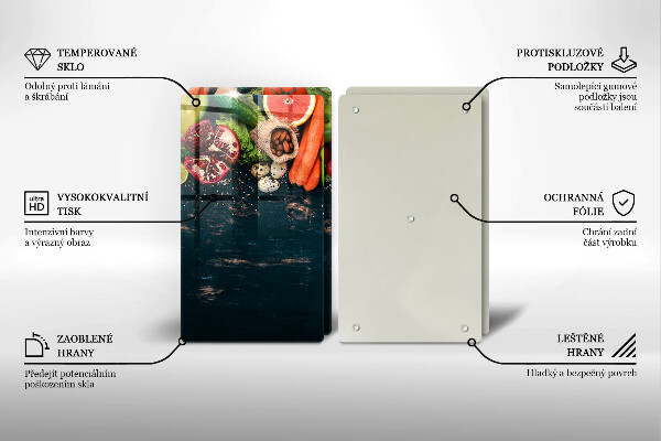 Skleněné krájecí prkénko Ovoce a zelenina